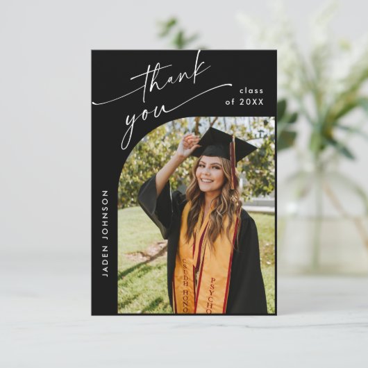 Eleganter Minimalistischer Abschluss 2 Foto QR-Cod Dankeskarte (Stehend Vorderseite)