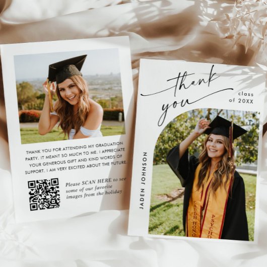 Eleganter Minimalistischer Abschluss 2 Foto QR-Cod Dankeskarte