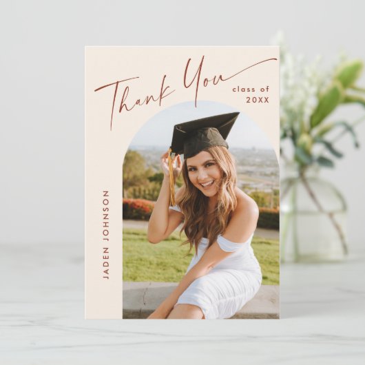 Eleganter Minimalistischer Abschluss 2 Foto QR-Cod Dankeskarte (Stehend Vorderseite)