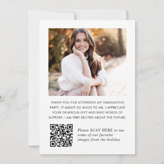 Eleganter Minimalistischer Abschluss 2 Foto QR-Cod Dankeskarte (Rückseite)
