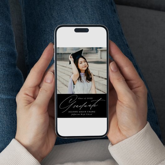 Eleganter Minimalistischer Black Foto Abschluss Ankündigung