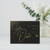 Eleganter Minimalistischer Black & Gold Rett-the-D Save The Date (Stehend Vorderseite)