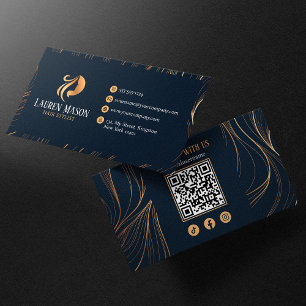Eleganter minimalistischer blau-goldener QR-Code f Visitenkarte