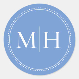 Eleganter Minimalistischer blauer Monogramm gepunk Runder Aufkleber