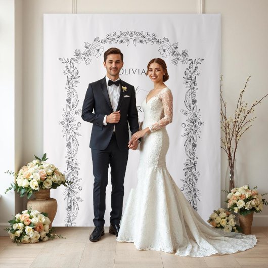 Eleganter Minimalistischer Blumenstrauß Wandteppich