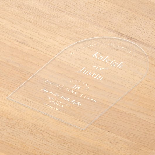 Eleganter Minimalistischer Boho Arch Wedding White Acryleinladungen (Ablage )