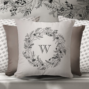 Eleganter minimalistischer botanischer Kranz Buchs Kissen