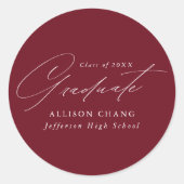 Eleganter Minimalistischer Burgund-Abschluss Runder Aufkleber (Vorderseite)