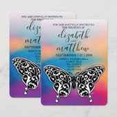 Eleganter Minimalistischer Butterfly und Sonnenunt Einladung (Vorne/Hinten)