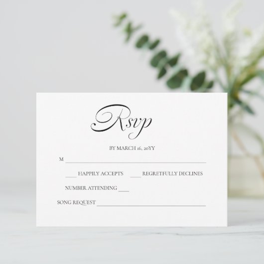 Eleganter Minimalistischer Calligrafy White Weddin RSVP Karte (Stehend Vorderseite)