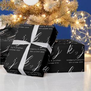 Eleganter Minimalistischer Crossing Monogram Black Geschenkpapier