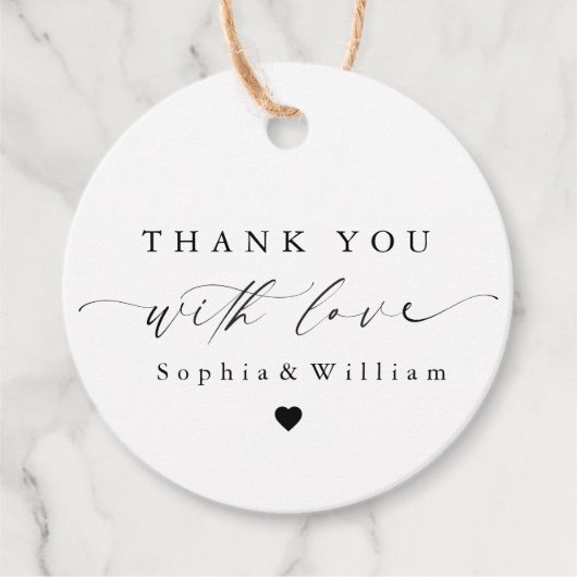 Eleganter Minimalistischer Dank mit Liebe Hochzeit Geschenkanhänger (Vorderseite)