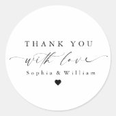 Eleganter Minimalistischer Dank mit Liebe Hochzeit Runder Aufkleber (Vorderseite)