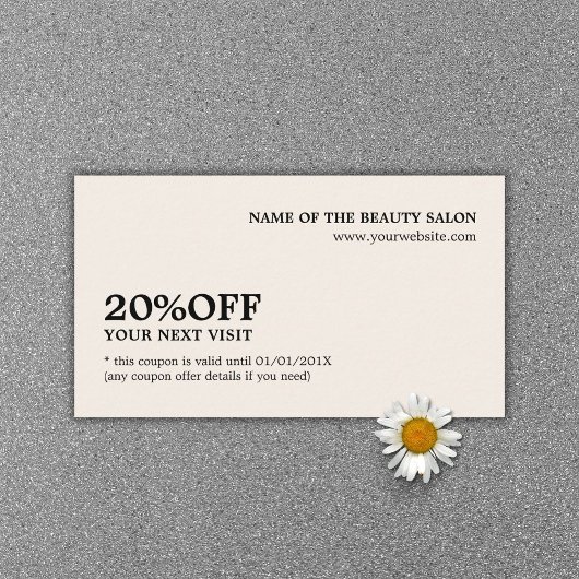 Eleganter Minimalistischer Ecru White Coupon Salon