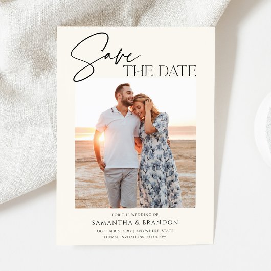 Eleganter minimalistischer Elfenbeinfoto-Save-the- Save The Date