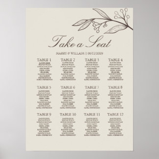 Eleganter minimalistischer floraler Hochzeits-Sitz Poster