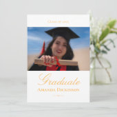 Eleganter Minimalistischer Foto Abschluss Gelb Einladung (Stehend Vorderseite)