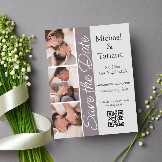 eleganter minimalistischer Fotostand 3 Fotos qr Co Save The Date