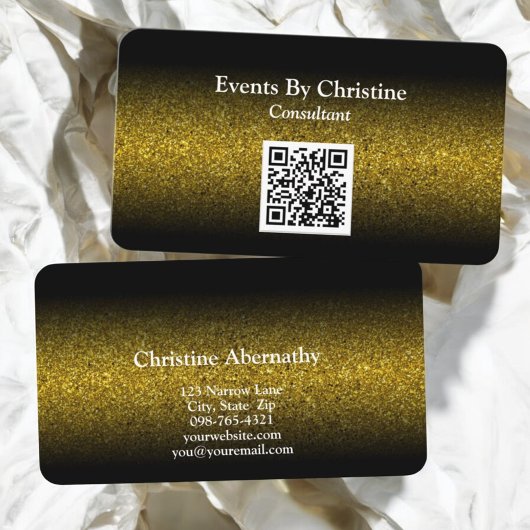 Eleganter Minimalistischer Gold Glitzer Ombre QR C Visitenkarte