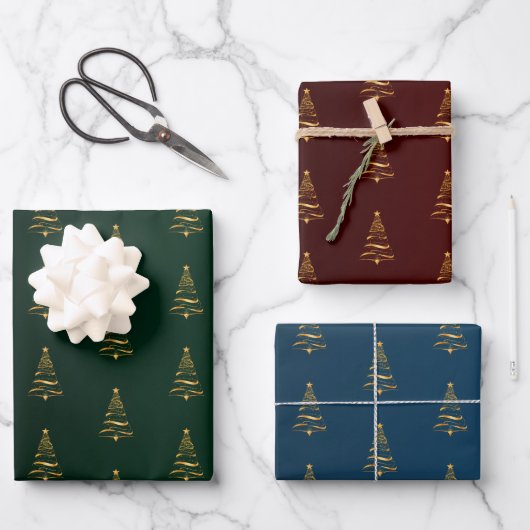 Eleganter Minimalistischer Goldbaum Weihnachten Geschenkpapier Set (Vorderseite)