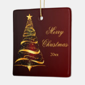 Eleganter Minimalistischer Goldener Baum Frohe Wei Keramikornament (Links)