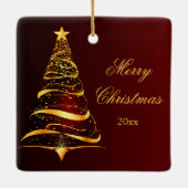 Eleganter Minimalistischer Goldener Baum Frohe Wei Keramikornament (Rückseite)