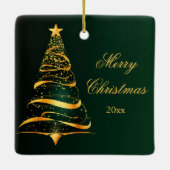 Eleganter Minimalistischer Goldener Baum Frohe Wei Keramikornament (Rückseite)