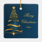 Eleganter Minimalistischer Goldener Baum Frohe Wei Keramikornament (Rückseite)