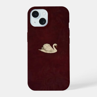 Eleganter minimalistischer goldener Schwan-Burgund iPhone 15 Hülle