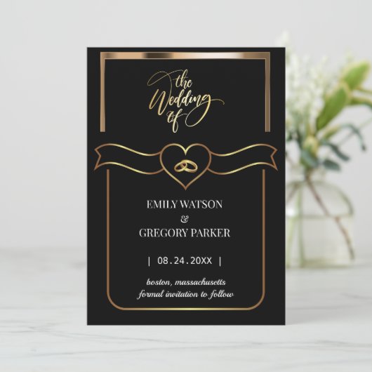 Eleganter minimalistischer Goldring Save The Date (Stehend Vorderseite)
