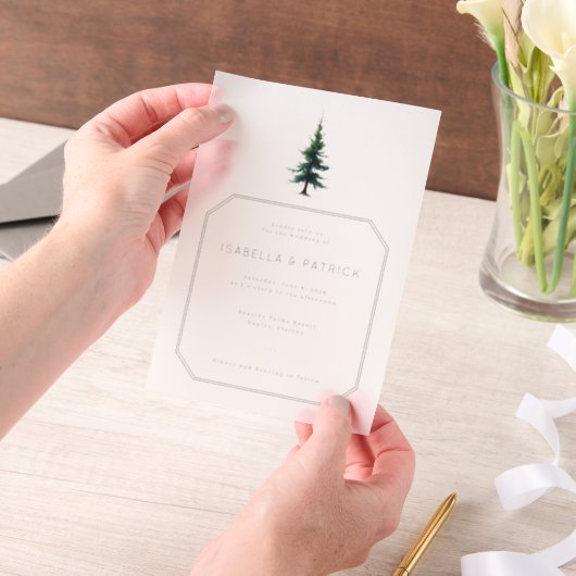 Eleganter minimalistischer grüner Baum Pergament Einladungen (Handgehalten)