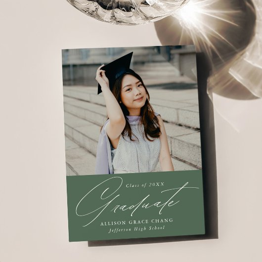 Eleganter Minimalistischer Grüner Foto Abschluss Ankündigung