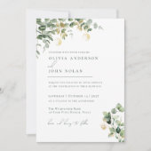 Eleganter minimalistischer grüner Gold-Eukalyptus  Einladung (Vorderseite)