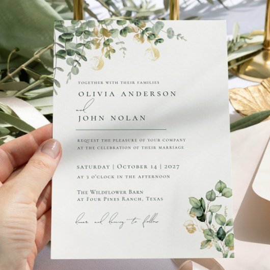 Eleganter minimalistischer grüner Gold-Eukalyptus  Einladung