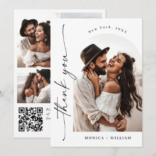 Eleganter Minimalistischer Hochzeitcode 5 Foto QR Dankeskarte