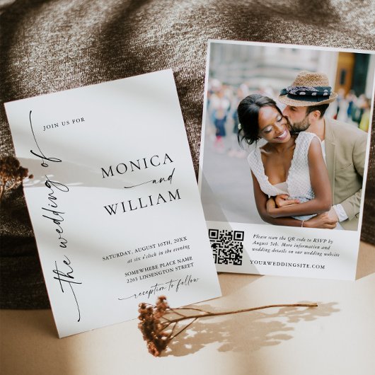 Eleganter Minimalistischer Hochzeitsstichtag-Foto Einladung