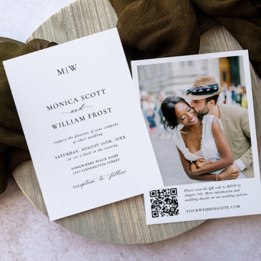 Eleganter Minimalistischer Hochzeitsstichtag-Foto  Einladung