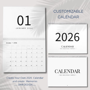 Eleganter minimalistischer Kalender 2026
