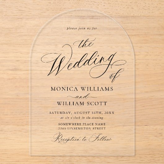 Eleganter Minimalistischer Kalligrafie-QR-Code Acryleinladungen (Vorderseite)