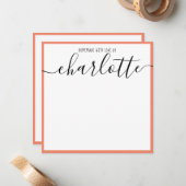 Eleganter Minimalistischer Korallenstrich Schwarze Mitteilungskarte (Vorderseite/Rückseite Beispiel)