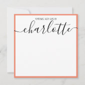 Eleganter Minimalistischer Korallenstrich Schwarze Mitteilungskarte (Vorderseite)