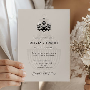 Eleganter minimalistischer Kronleuchter Hochzeit Einladung