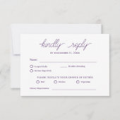Eleganter Minimalistischer Lila Einfache Hochzeit  RSVP Karte (Vorderseite)