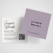 Eleganter Minimalistischer, Lila QR-Code Quadratische Visitenkarte