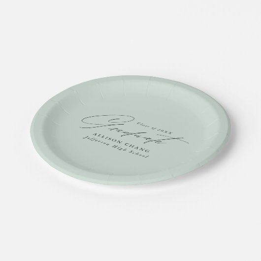 Eleganter Minimalistischer Mint Green Abschluss Pappteller (Schrägansicht)