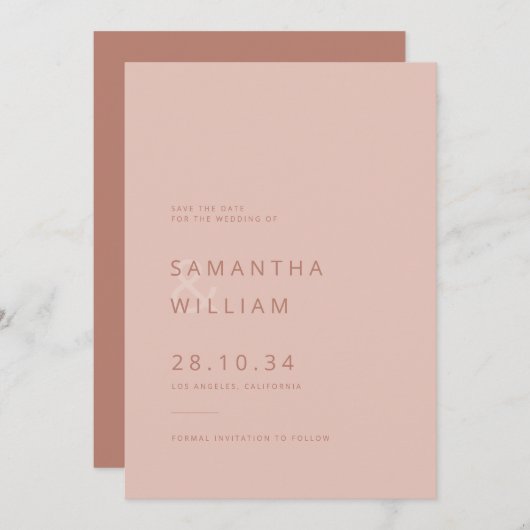Eleganter minimalistischer Mix und zeitgemäße Hoch Save The Date (Vorne/Hinten)
