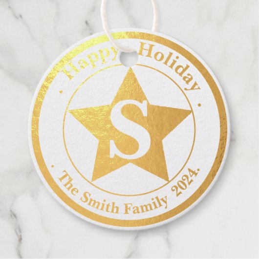 Eleganter Minimalistischer Monogram Happy Holiday Geschenkanhänger (Vorderseite)