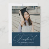 Eleganter Minimalistischer Navy-Foto-Abschluss Ankündigung (Vorderseite)