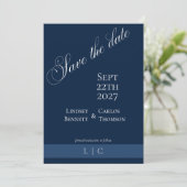 Eleganter minimalistischer Navyblauer Save The Date (Stehend Vorderseite)