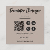 Eleganter Minimalistischer neutraler QR Code Boho Quadratische Visitenkarte (Rückseite)